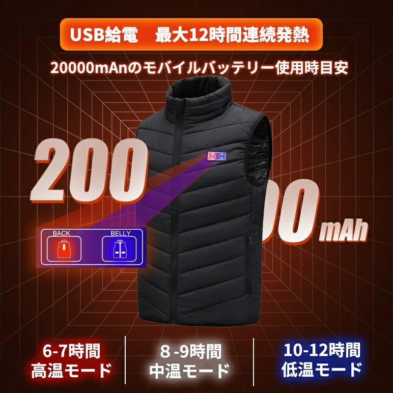 【急速出荷】【~】電熱ベスト 防寒着 速暖 日本製ヒーター 軽量 USB給電 洗える 三段階調温 軽量 冷え性 メンズ レーディス バッテリー付き 25000mAh 13エリア発熱 新生活 電熱ウェ