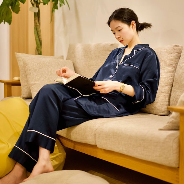 LilySilk] レディース パジャマ 高級シルク100% 前開き 長袖 静電気