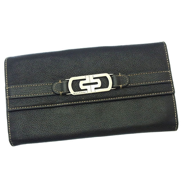 長財布 Wホック 二つ折り パレンテシ ブラック シルバー 中古