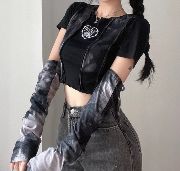 レディース トップス ロンT Tシャツ ショート 半袖 長袖 クルーネック スリム 細身 セパレート ストリート 切り替えデザイン おしゃれ かっこいい レトロ アジアン エキゾチック マニッシュ