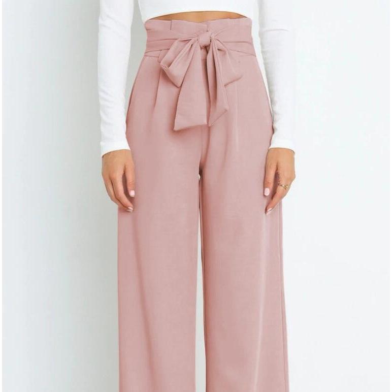 ワイドパンツ レディース ガウチョパンツ ボトムス 無地 リボンベルト付き 春夏 春服 ロング丈 カジュアル 脚長効果 着痩せ