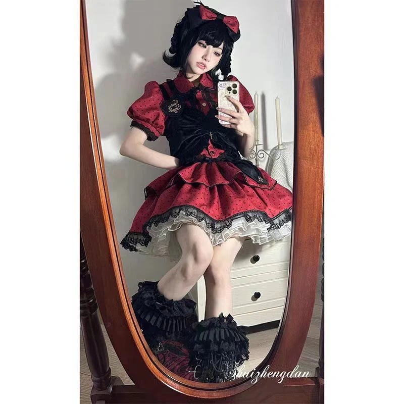 今人気のロリータSALE スパイシーキャンディスプリットロリータセット愛されドッキングワンピース 公演着 ドレス 福袋 福袋