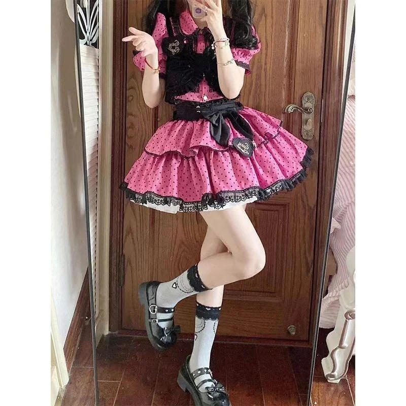 今人気のロリータSALE スパイシーキャンディスプリットロリータセット愛されドッキングワンピース 公演着 ドレス 福袋 福袋