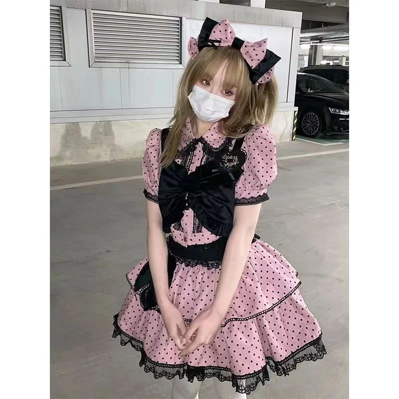 今人気のロリータSALE スパイシーキャンディスプリットロリータセット愛されドッキングワンピース 公演着 ドレス 福袋 福袋