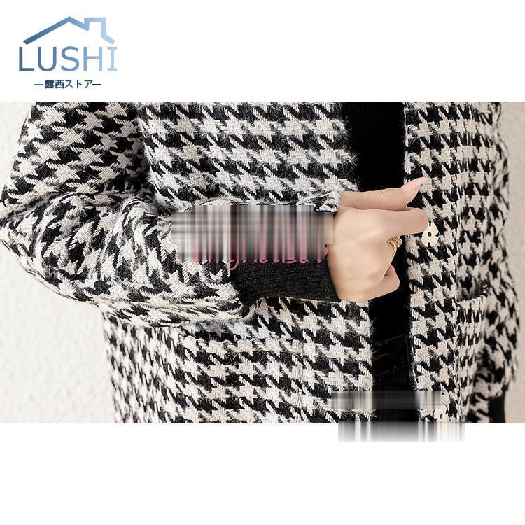 新作 トレンド ノーカラーコート レディース 秋冬 千鳥格子 ステンカラーコート ミディアム丈 ラシャジャケット 韓国風 アウター 通勤 着痩せ オシャレ ゆったり 新作 トレンド ノーカラーコート レディース 秋冬 千鳥格子 ステンカラーコート ミディアム丈 ラシャジャケット 韓国風 アウター 通勤 着痩せ オシャレ ゆったり