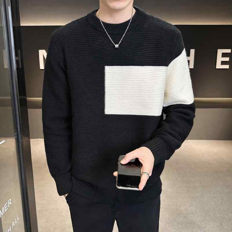 メンズ ファッション カジュアル おしゃれ セーター ラウンドネック トレンディ トップス 秋冬 カラー セーター