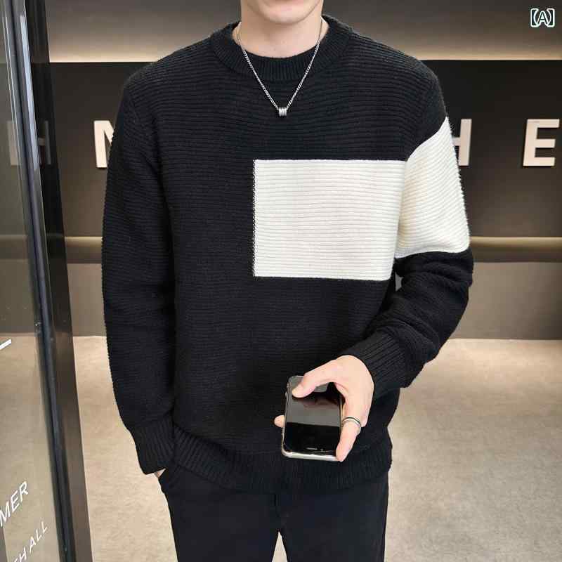 メンズ ファッション カジュアル おしゃれ セーター ラウンドネック トレンディ トップス 秋冬 カラー セーター