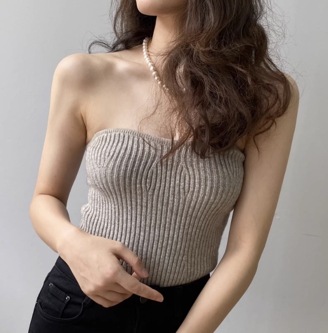 トップス レディース ニット セーター ベアトップ タイト ニット 夏服 6色 スリム タイト 細身 インスタ映え SNS 映え モテ 楽ちん 着痩せ 若見え 着回し コーディネート 重ね着 無地 色