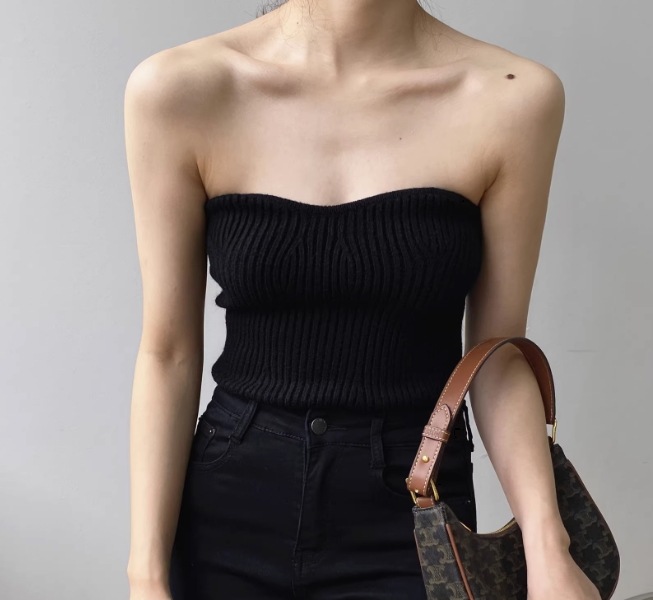 トップス レディース ニット セーター ベアトップ タイト ニット 夏服 6色 スリム タイト 細身 インスタ映え SNS 映え モテ 楽ちん 着痩せ 若見え 着回し コーディネート 重ね着 無地 色