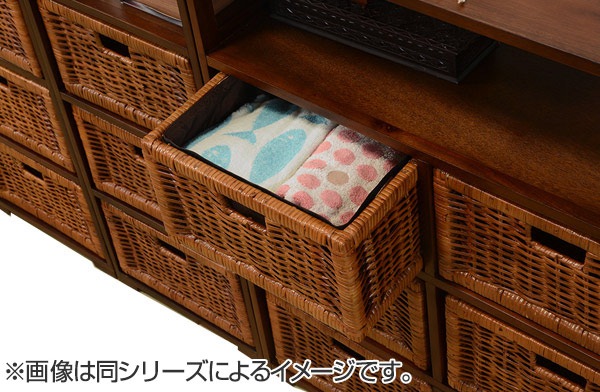 ランドリーチェスト 4段 籐カゴ付 マホガニー材 アジアンテイスト 幅37cm