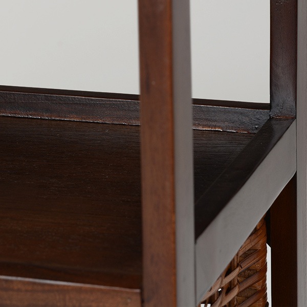 ランドリーチェスト 4段 籐カゴ付 マホガニー材 アジアンテイスト 幅37cm