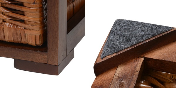 ランドリーチェスト 4段 籐カゴ付 マホガニー材 アジアンテイスト 幅37cm