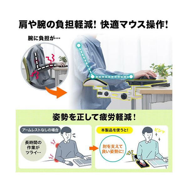 サンワダイレクトエルゴノミクスアームレスト (マウスパッド付きクランプ式ホワイト) 200-TOK010W 1個 サンワダイレクトエルゴノミクスアームレスト (マウスパッド付きクランプ式ホワイト) 200-TOK010W 1個