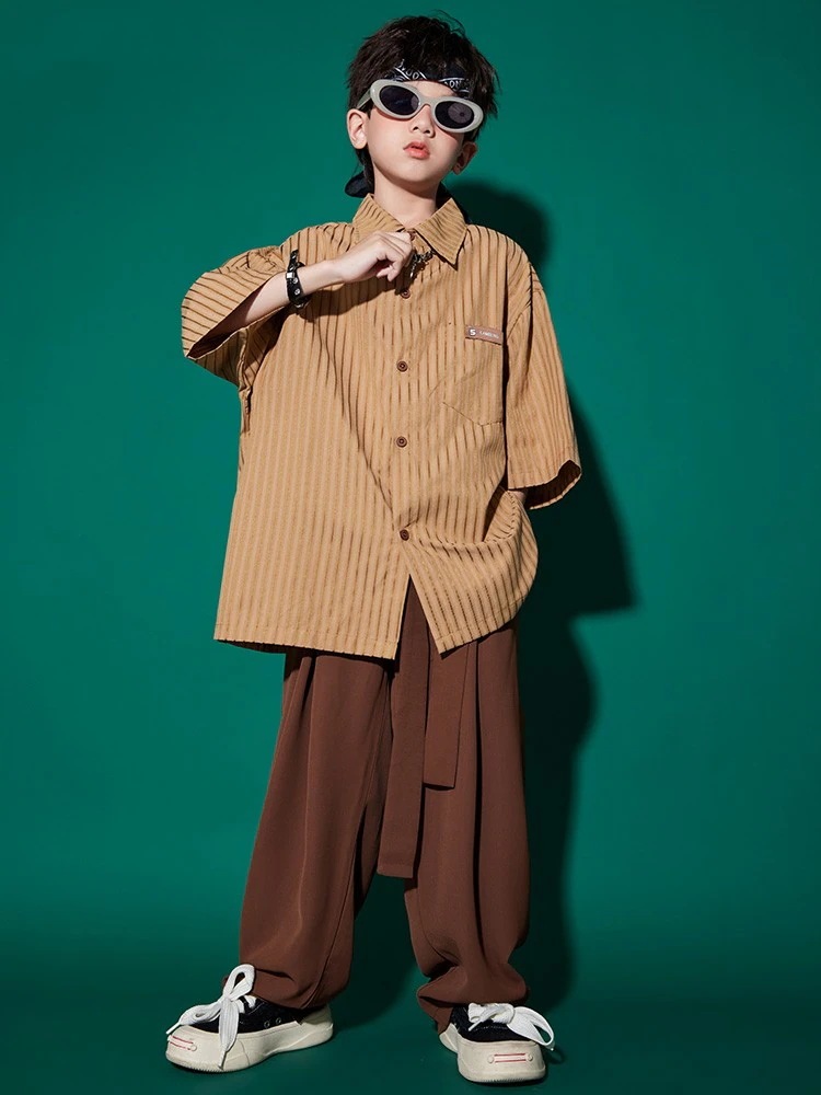 街舞児童潮服ヒップホップ演出服セット男童日系シャツhiphopクールかっこいい演技服女の子夏