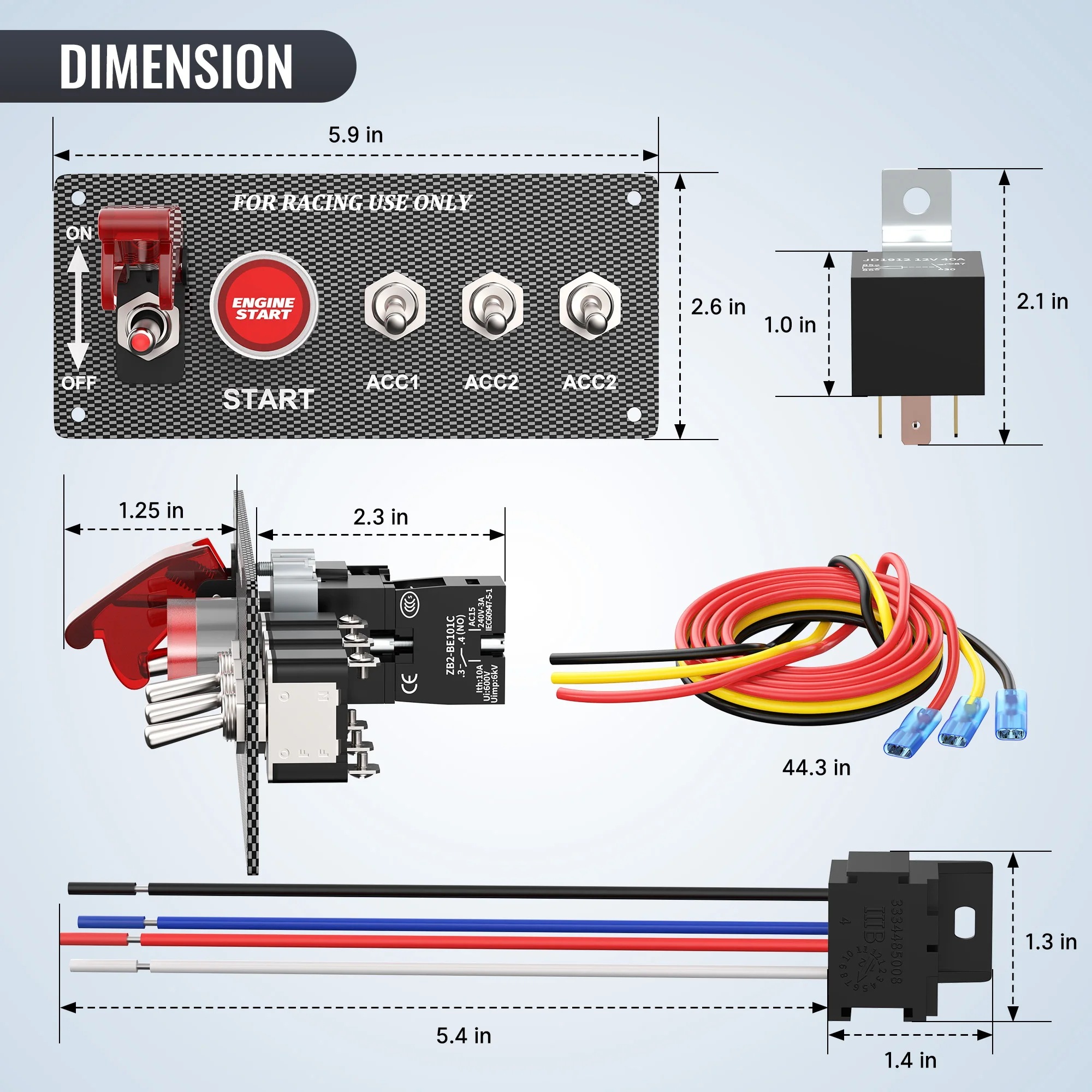 Daiertek-イグニッションスイッチ,12V,スタートストップ点火,LEDトグルスイッチパネル,トラック用カーボンパネル