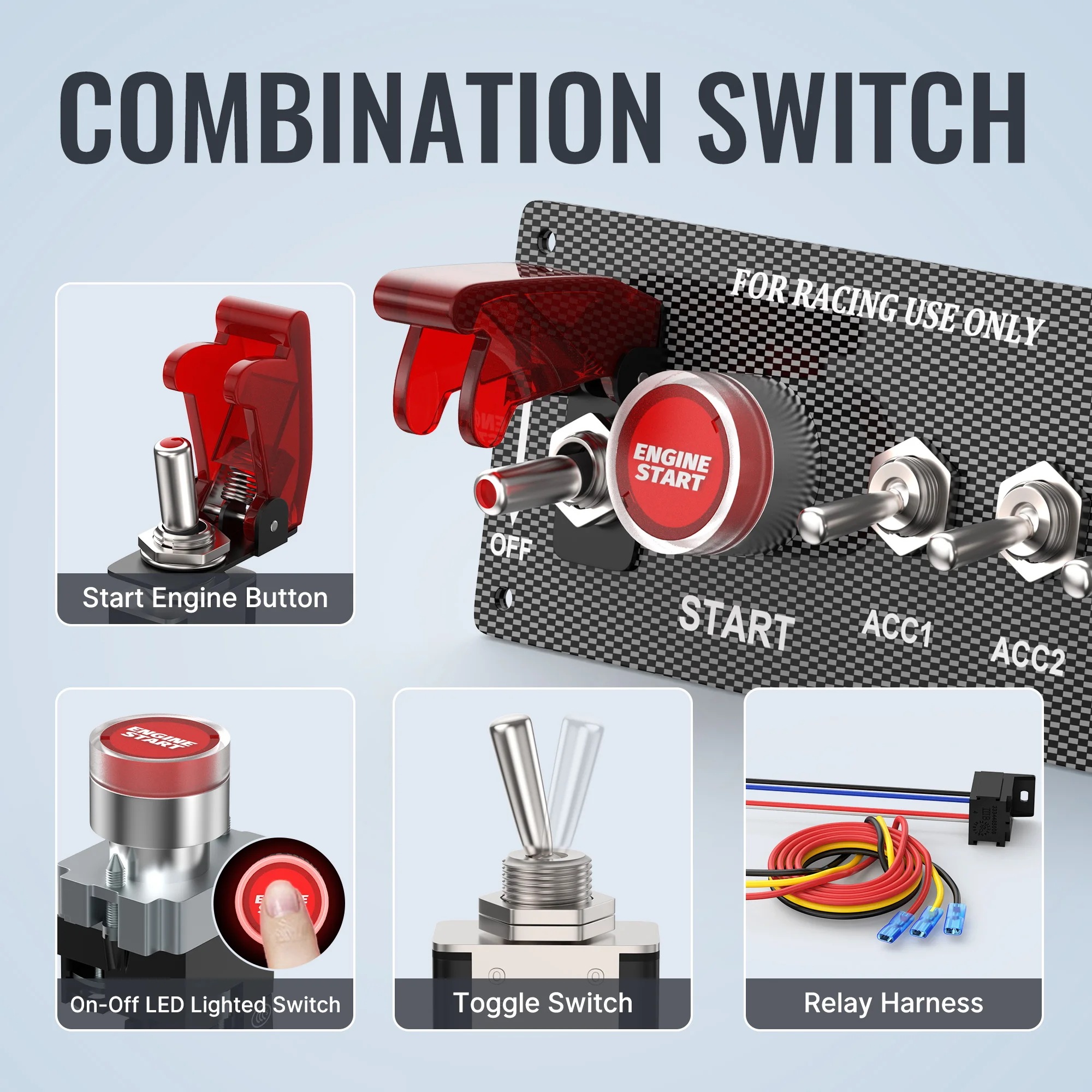 Daiertek-イグニッションスイッチ,12V,スタートストップ点火,LEDトグルスイッチパネル,トラック用カーボンパネル