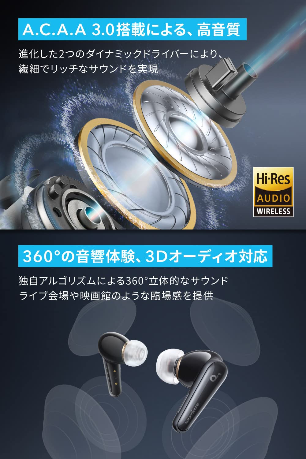 Anker Soundcore Liberty 4（Bluetooth 5.3）【完全ワイヤレスイヤホン/ウルトラノイズキャンセリング 2.0 / 3Dオーディオ / ワイヤレス充電/マルチポイント接