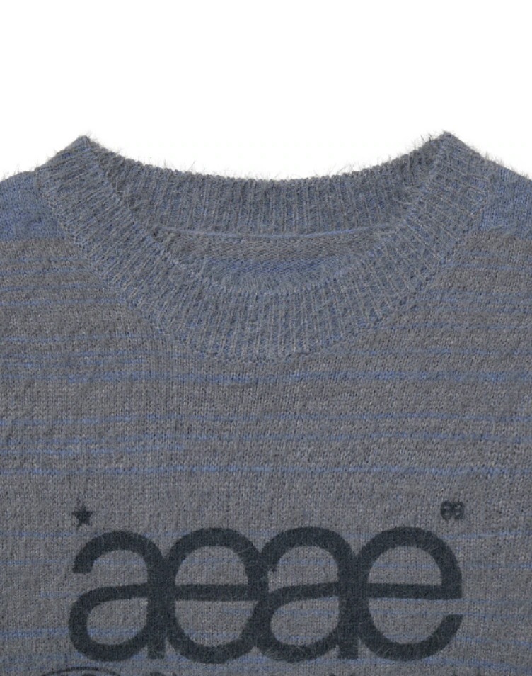 【aeae】 WEB LOGO HAIRY KNIT : SMOKY BLUE