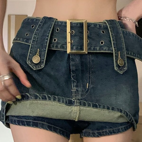 ディースクエアードデニムスカート デニムミニスカートベルト付き Chick デニムスカート WIDE BELT DENIM MINI SKIRT / ワイド
