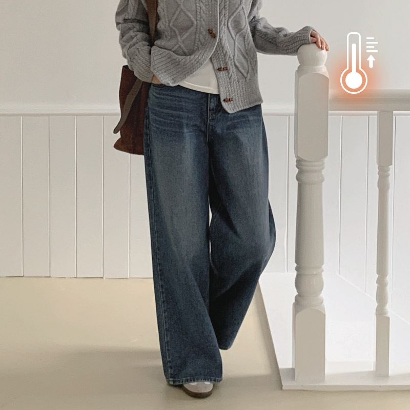 [tje0488] 韓国ファッションウォッシング起毛ワイドデニムパンツ