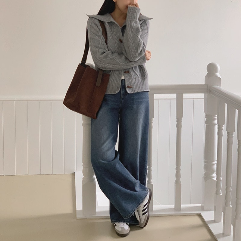 [tje0488] 韓国ファッションウォッシング起毛ワイドデニムパンツ