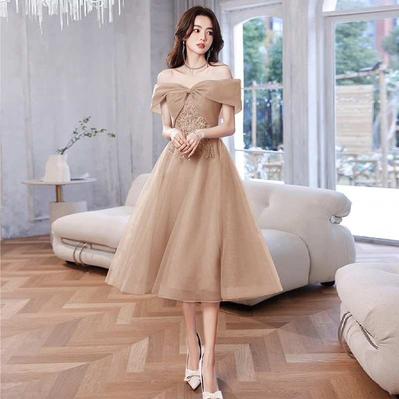 パーティードレスワンショルダーイブニングドレス2025作ブルー宴会ドレス パーティードレスワンショルダーイブニングドレス2025作ブルー宴会ドレス