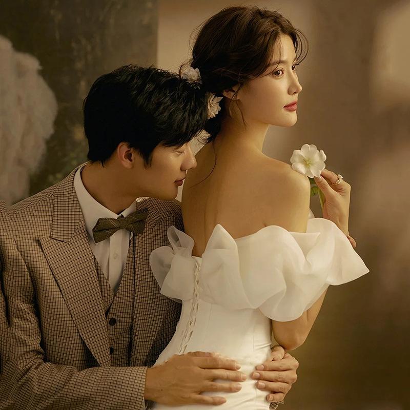 パーティードレスウエディングドレス白ウエディングドレス韓風安い結婚式花嫁二次会ウエディングドレスマーメイドライン