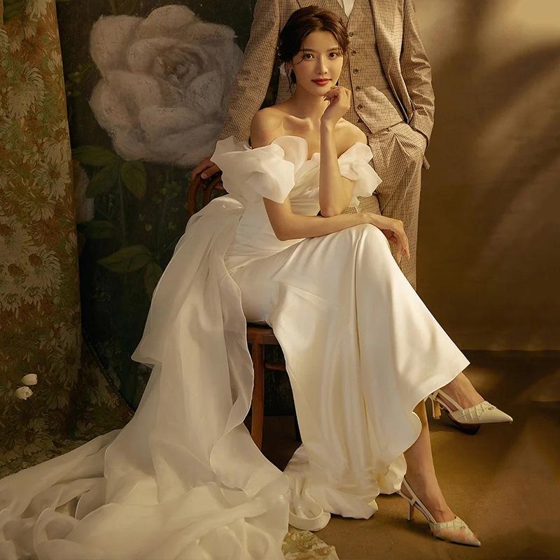 パーティードレスウエディングドレス白ウエディングドレス韓風安い結婚式花嫁二次会ウエディングドレスマーメイドライン