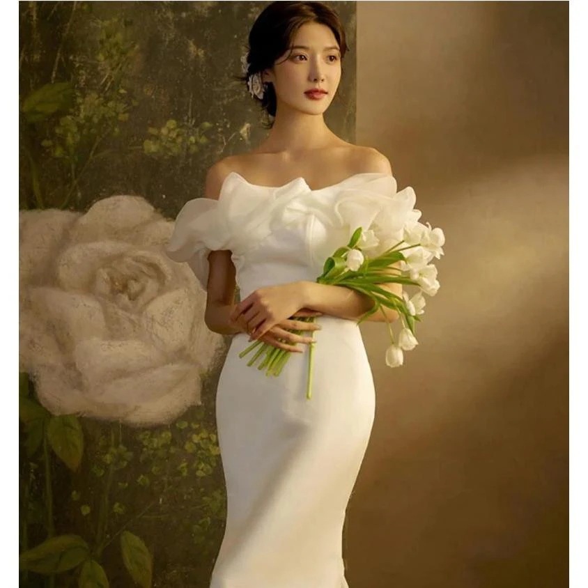 パーティードレスウエディングドレス白ウエディングドレス韓風安い結婚式花嫁二次会ウエディングドレスマーメイドライン