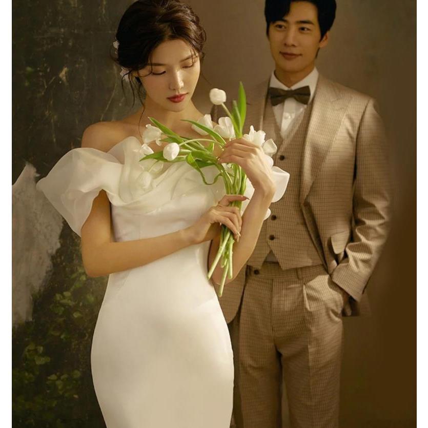 パーティードレスウエディングドレス白ウエディングドレス韓風安い結婚式花嫁二次会ウエディングドレスマーメイドライン