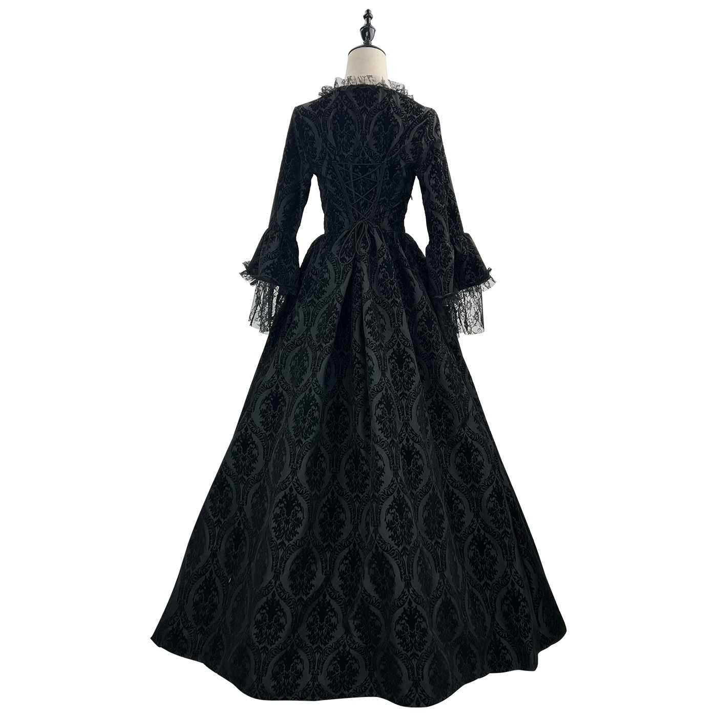 【2025新作】Wishココスプレハロウインレースつなぎ大きいラッパ袖中世コスプレワンピース変装仮装