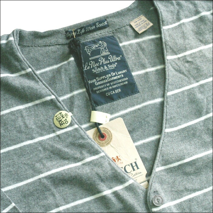 スコッチ&ソーダ スコッチアンドソーダ scotch&soda メンズ 長袖 ニット カーディガン ボーダー グレー ホワイト トップス カジュアル サーフ セレブ ストリート ヨーロピアン ヴィンテ