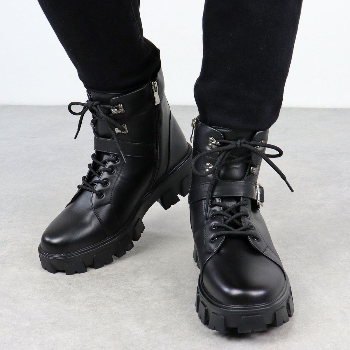 ブーツ メンズ レースアップ 厚底 5cmヒール サイドジップ 履きやすい 歩きやすい 防滑 レザー 合成皮革 編み上げ 秋 冬 1725 LOVEHUNTER 黒 ブラック ブーツ メンズ レースアップ 厚底 5cmヒール サイドジップ 履きやすい 歩きやすい 防滑 レザー 合成皮革 編み上げ 秋 冬 1725 LOVEHUNTER 黒 ブラック