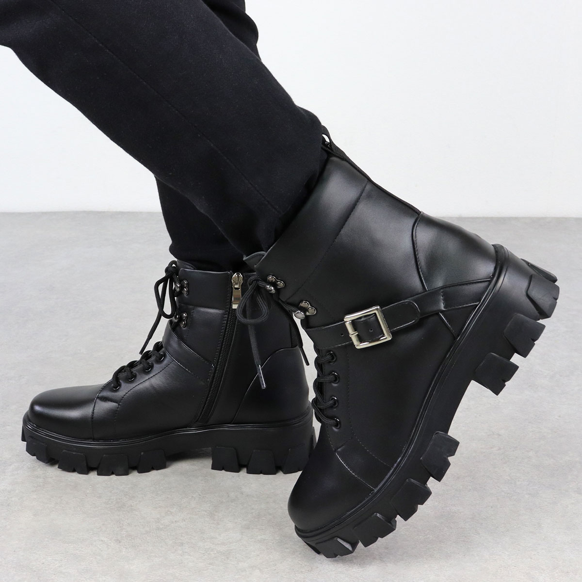 ブーツ メンズ レースアップ 厚底 5cmヒール サイドジップ 履きやすい 歩きやすい 防滑 レザー 合成皮革 編み上げ 秋 冬 1725 LOVEHUNTER 黒 ブラック ブーツ メンズ レースアップ 厚底 5cmヒール サイドジップ 履きやすい 歩きやすい 防滑 レザー 合成皮革 編み上げ 秋 冬 1725 LOVEHUNTER 黒 ブラック