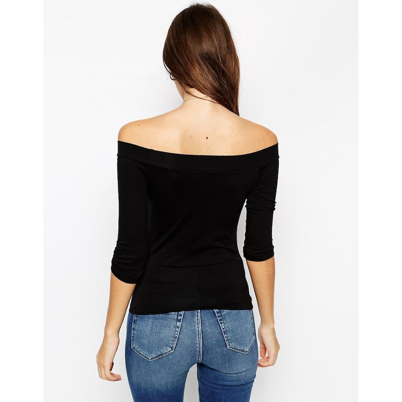 エイソス レディース トップス カジュアルシャツ【ASOS PETITE Top With Bardot Neck And 3/4 Sleeves】Black エイソス レディース トップス カジュアルシャツ【ASOS PETITE Top With Bardot Neck And 3/4 Sleeves】Black