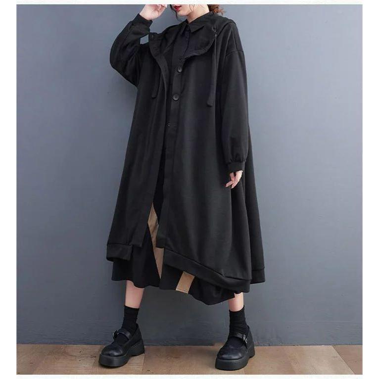 ロングコートレディースフードアウター秋コートロングスプリングコート暖かいブルゾン無地総柄トップス羽織りポケット付き大きいサイズミモレ丈