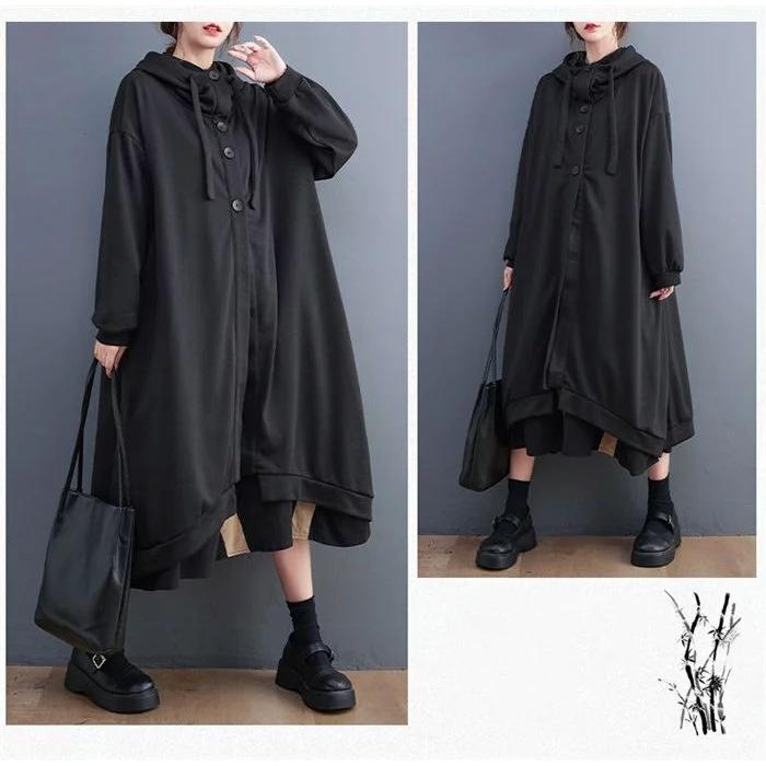 ロングコートレディースフードアウター秋コートロングスプリングコート暖かいブルゾン無地総柄トップス羽織りポケット付き大きいサイズミモレ丈