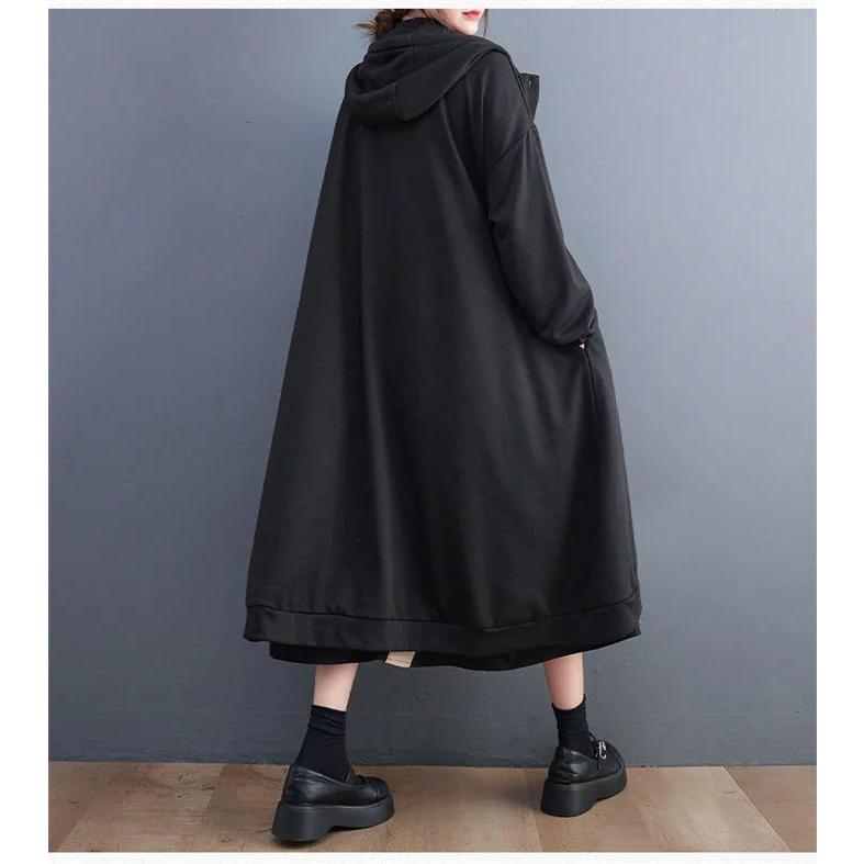 ロングコートレディースフードアウター秋コートロングスプリングコート暖かいブルゾン無地総柄トップス羽織りポケット付き大きいサイズミモレ丈