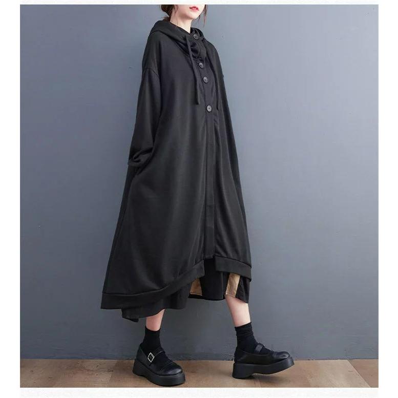 ロングコートレディースフードアウター秋コートロングスプリングコート暖かいブルゾン無地総柄トップス羽織りポケット付き大きいサイズミモレ丈