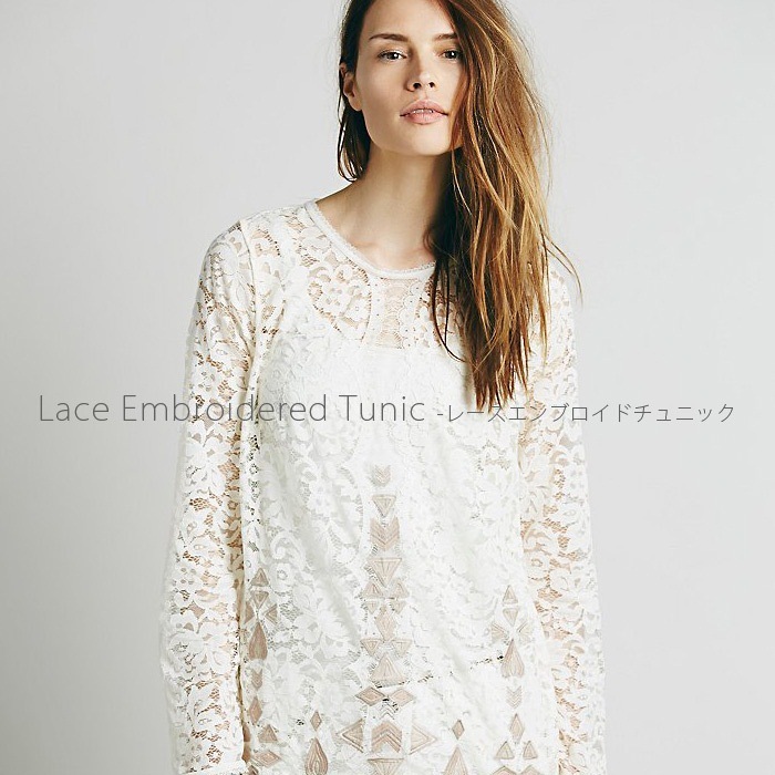 正規品FREE PEOPLE(フリーピープル)Lace Embroidered Tunic-総レース