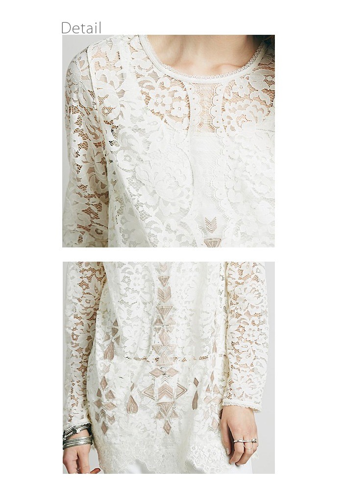 正規品FREE PEOPLE(フリーピープル)Lace Embroidered Tunic-総レース