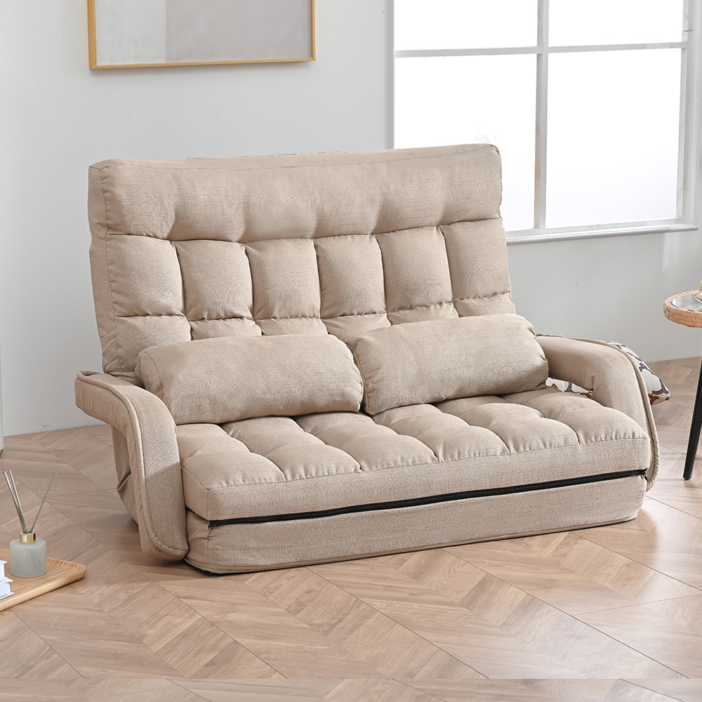 座椅子 二人掛け 4WAY 連動肘つき リクライニングソファ 折りたたみ 座いす 2人掛けソファー ハイバック リクライニング 低い椅子 ローソファー コンパクト リラックスチェア リクライニングチェ