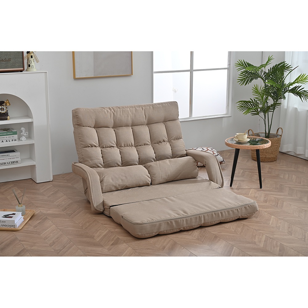 座椅子 二人掛け 4WAY 連動肘つき リクライニングソファ 折りたたみ 座いす 2人掛けソファー ハイバック リクライニング 低い椅子 ローソファー コンパクト リラックスチェア リクライニングチェ