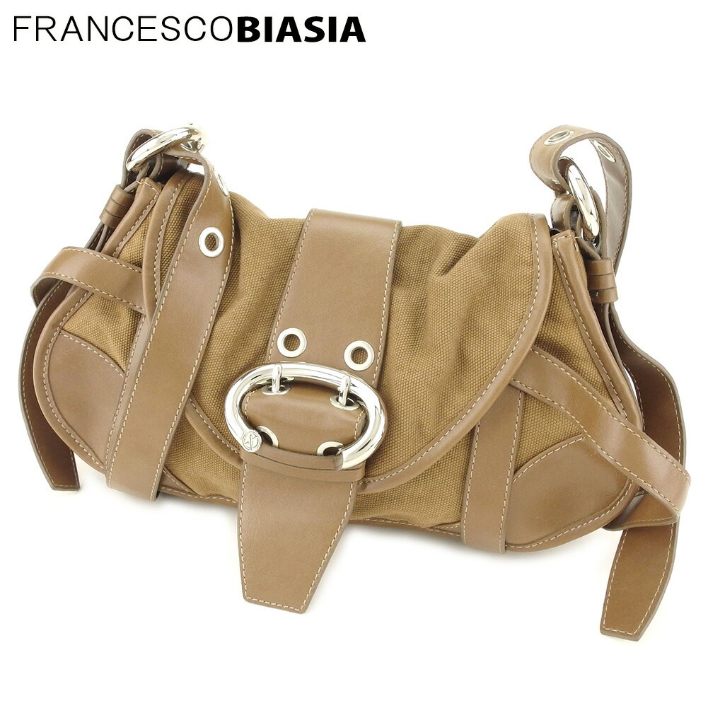 ショルダーバッグ 斜めがけショルダー バッグ ベルトデザイン ブラウン シルバー 中古 ショルダーバッグ 斜めがけショルダー バッグ ベルトデザイン ブラウン シルバー 中古