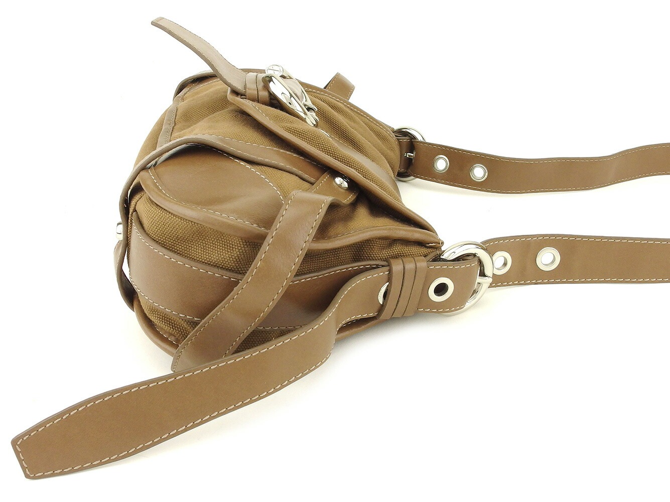 ショルダーバッグ 斜めがけショルダー バッグ ベルトデザイン ブラウン シルバー 中古 ショルダーバッグ 斜めがけショルダー バッグ ベルトデザイン ブラウン シルバー 中古