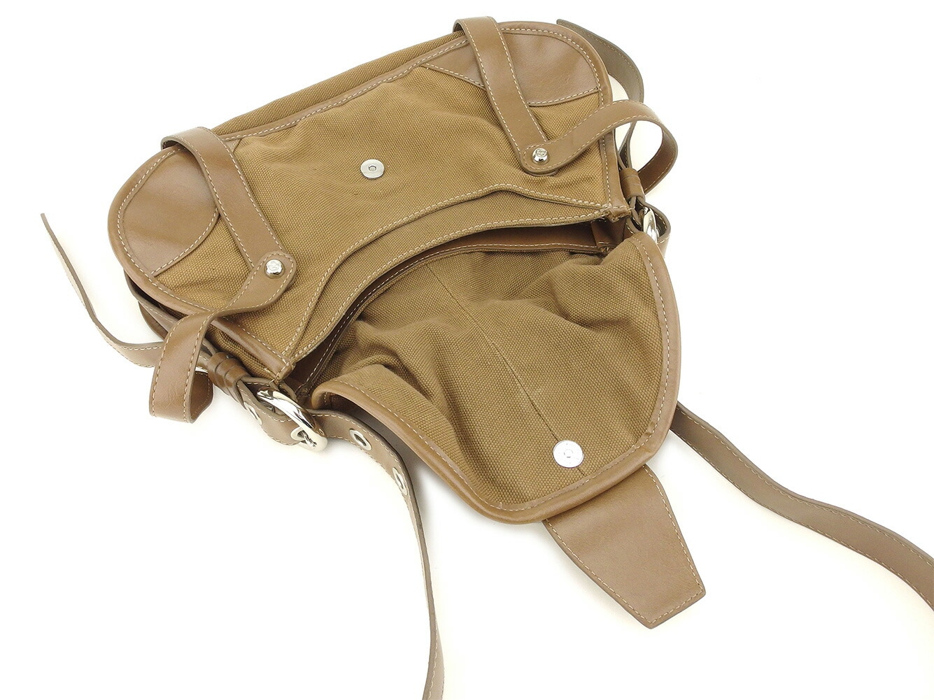 ショルダーバッグ 斜めがけショルダー バッグ ベルトデザイン ブラウン シルバー 中古 ショルダーバッグ 斜めがけショルダー バッグ ベルトデザイン ブラウン シルバー 中古