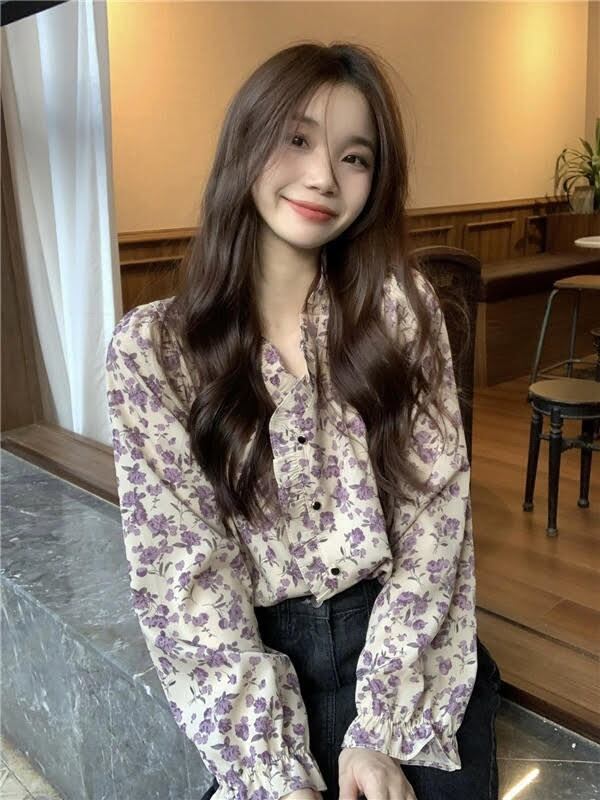 トップス シャツ シフォンシャツ レディース 長袖 Vネック シフォン フリル 花柄 ボタン 前開き ルーズ ゆったり かわいい 大人可愛い 大人かっこいい 大人女子 おしゃれ お洒落 きれいめ 上品