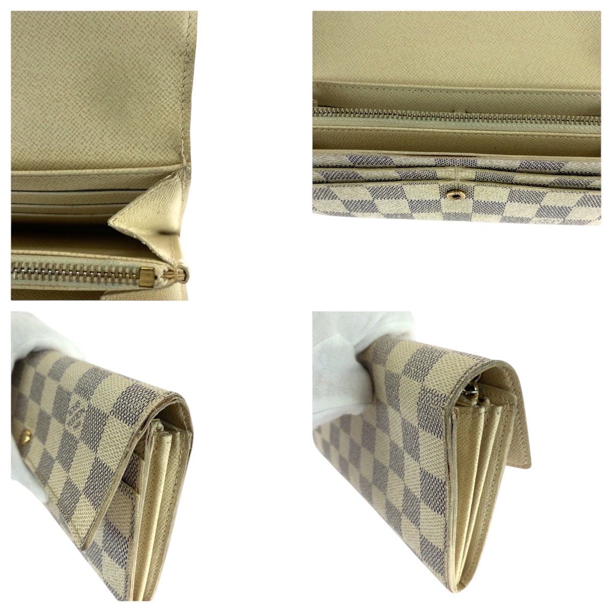 ダミエ アズール ポルトフォイユ サラ ホワイト グレー ゴールド金具 PVC N61735 長財布 ロングウォレット レディース 504765