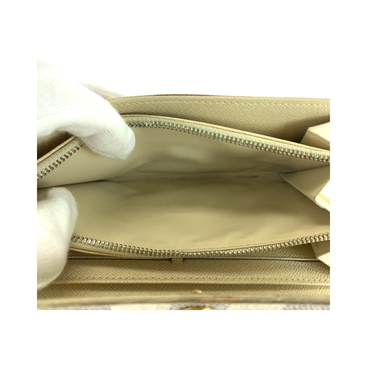 ダミエ アズール ポルトフォイユ サラ ホワイト グレー ゴールド金具 PVC N61735 長財布 ロングウォレット レディース 504765