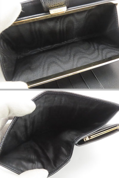 外超美品シャネルヴィンテージココマークキャビアスキン二つ折り長財布がま口財布ブラックグレインドカーフスキンA13498 外超美品シャネルヴィンテージココマークキャビアスキン二つ折り長財布がま口財布ブラックグレインドカーフスキンA13498